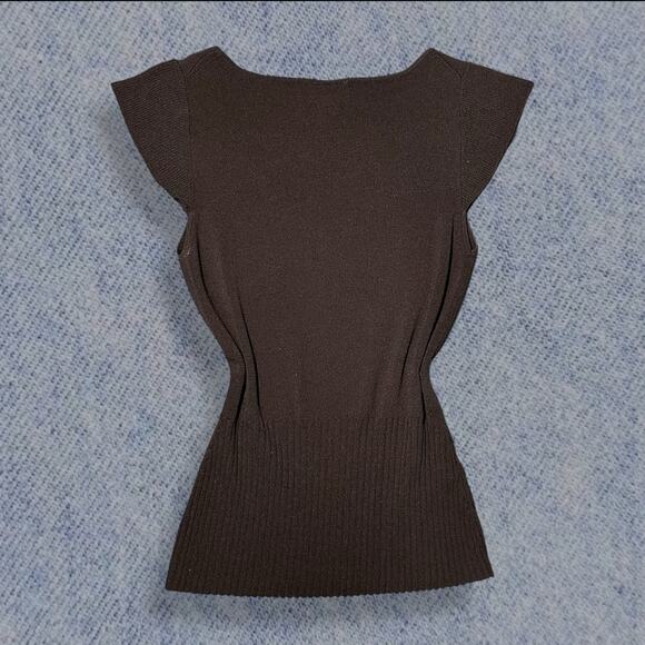 Vintage Ann Taylor LOFT Women’s Black Ribbed Knit Flutter Sleeve Top - Size XS - Picture 2 of 5